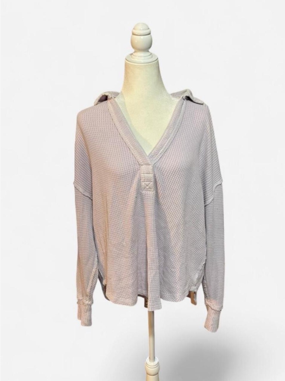 aerie Light Lavender V-Neck Waffle Sweater with Hood